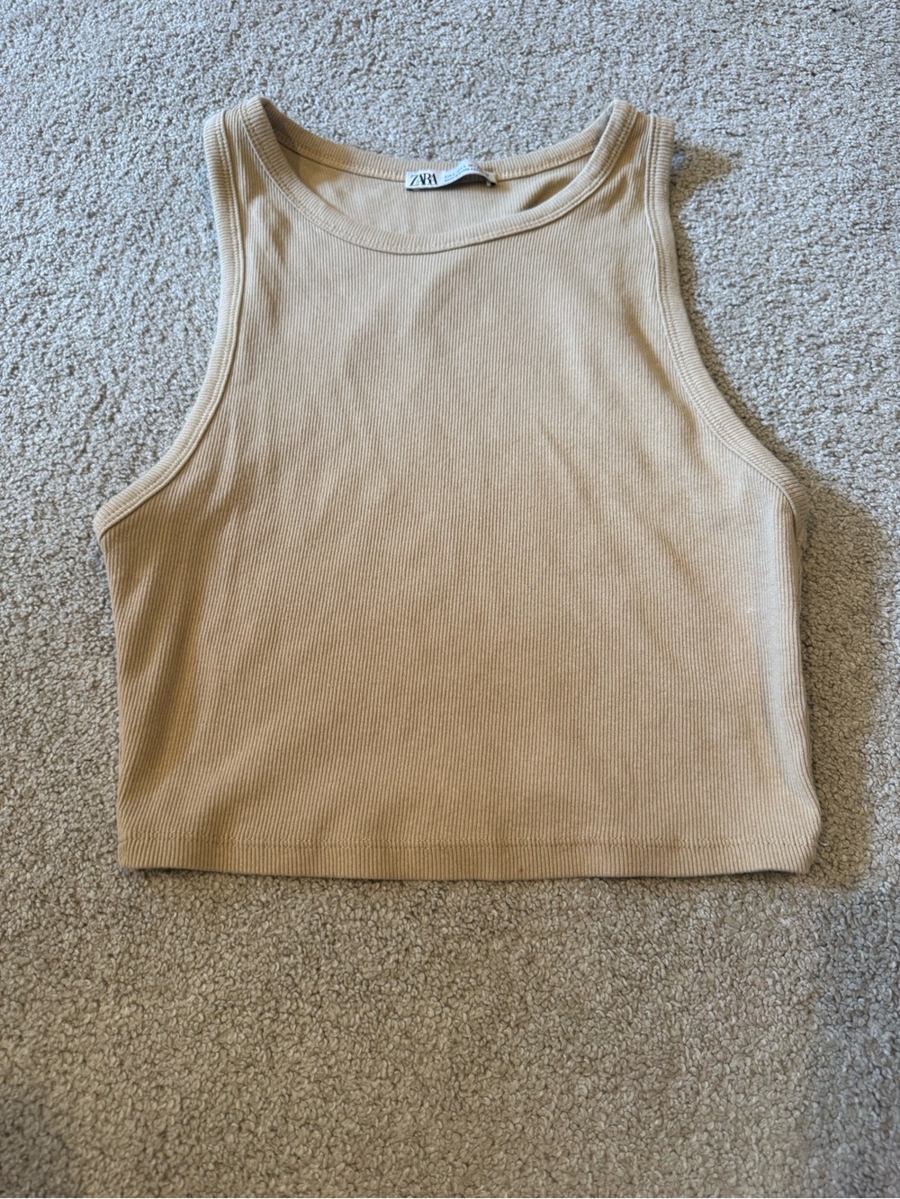 Zara Tan Ribbed Cropped Tank Top